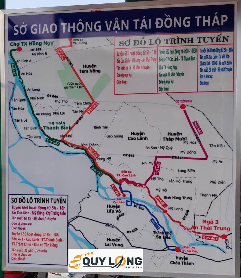Sơ đồ xe buýt qua bến xe Cao Lãnh.